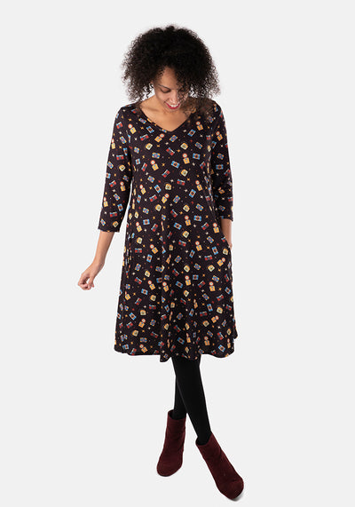 Emily Camera Print Trapeze Dress
