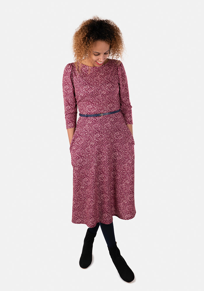 Emmie Raspberry Scatter Print Midi Dress
