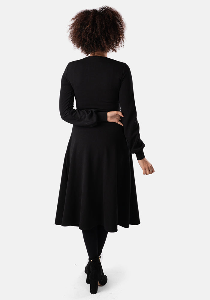 Emmy Plain Black Midi Dress