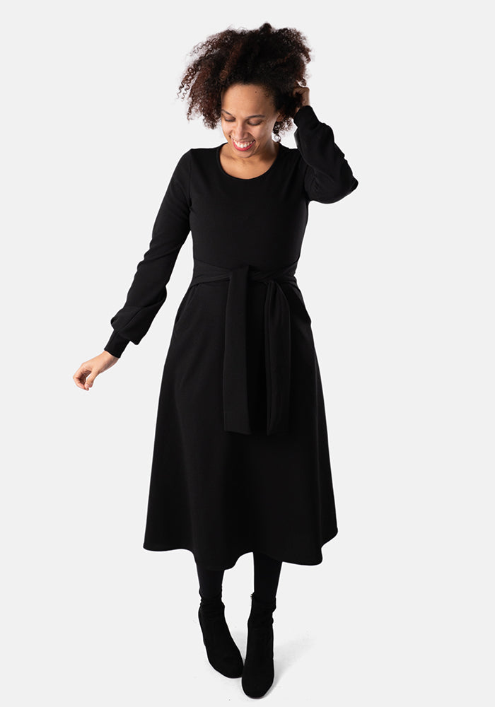 Emmy Plain Black Midi Dress