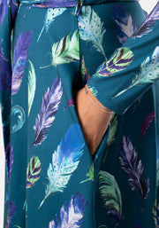 Evanna Teal Feather Print Dress