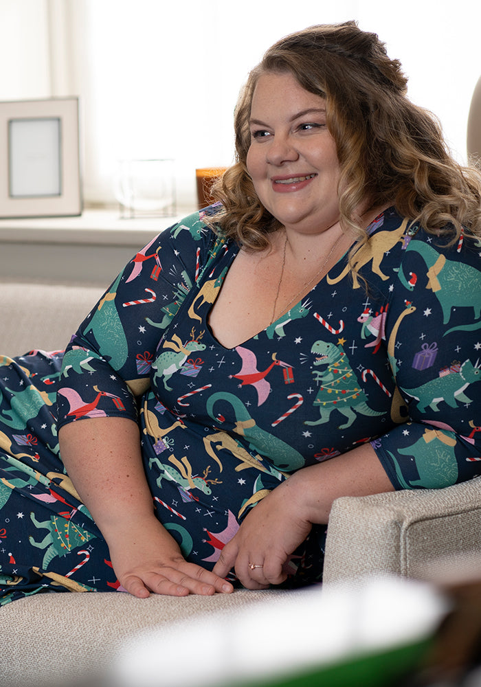 Clement Xmas Dinosaur Print Midi Dress