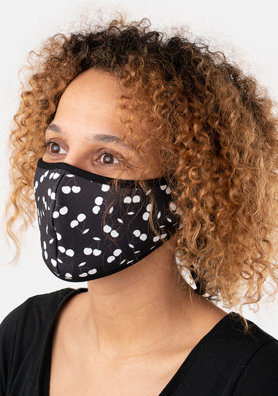 3 Layer Black & White Cherry Print Reversible Face Cover (Ebony)