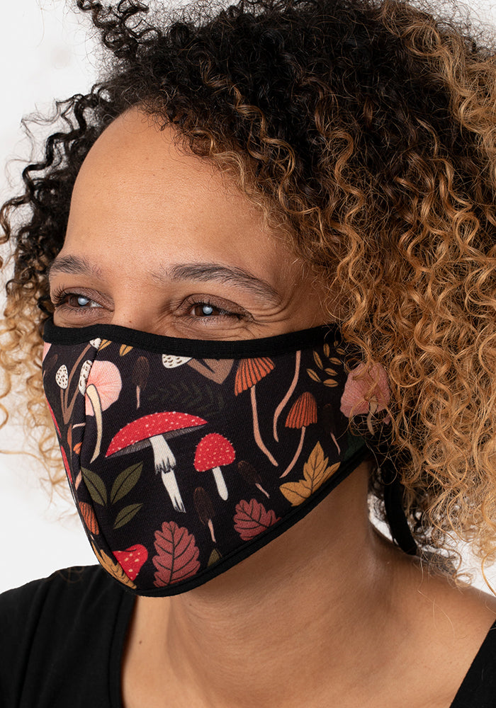 3 Layer Mushroom & Toadstool Print Reversible Face Cover (Gigi)