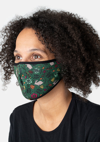 3 Layer Green Rabbit Print Reversible Face Cover (Rebecca Green)