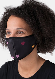 3 Layer Black Heart Print Reversible Face Cover (Miriam Black)
