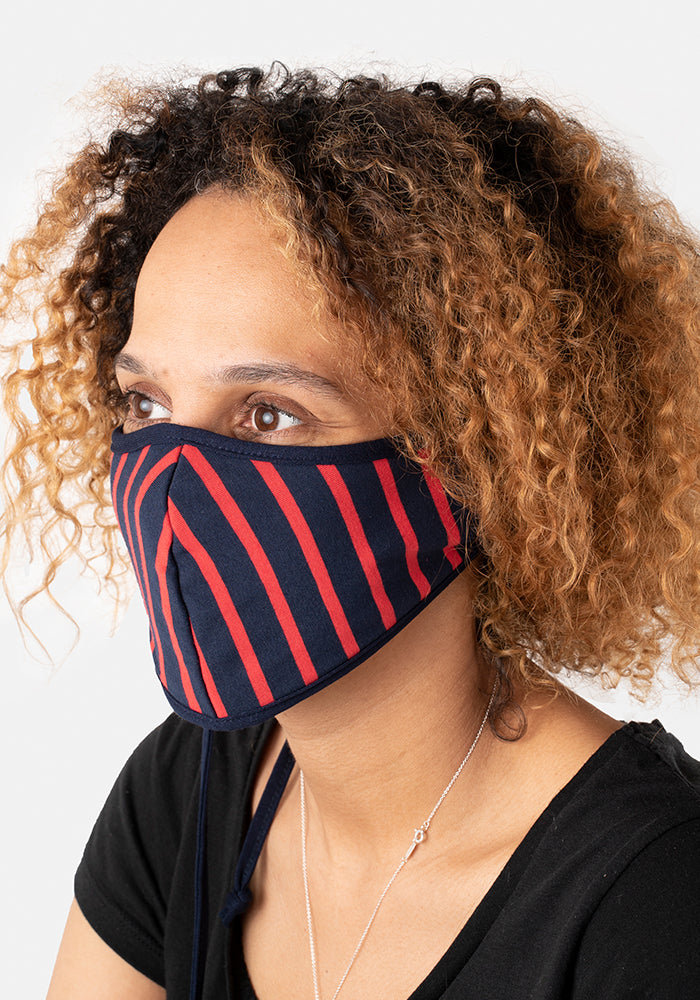 3 Layer Red & Navy Stripe Face Cover (Josephine)