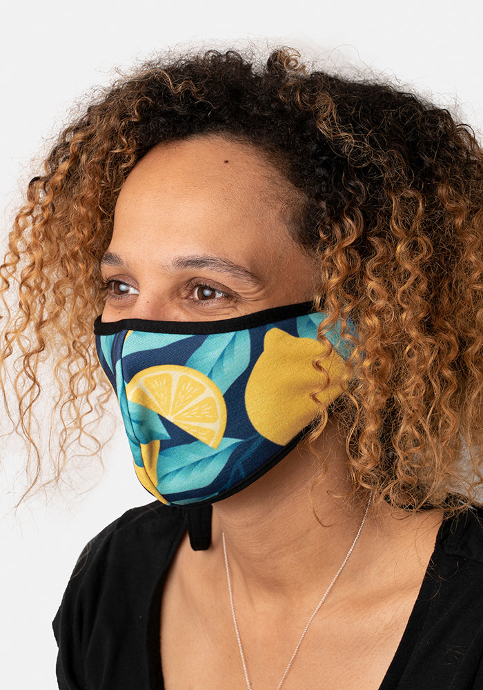 3 Layer Lemon Print Reversible Face Cover (Leni)