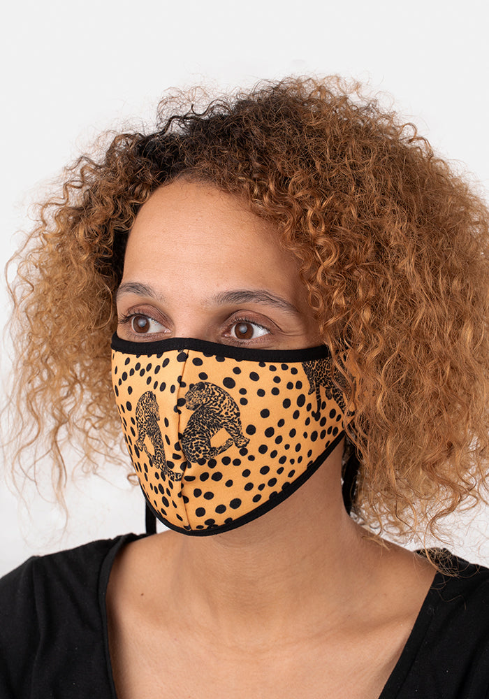 3 Layer Yellow Leopard Print Reversible Face Cover (Leona)