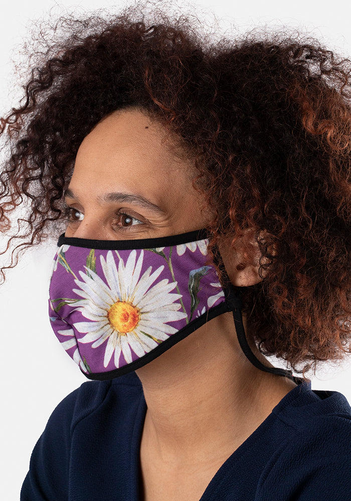 3 Layer Purple Daisy Print Reversible Face Cover (Mary Lou)