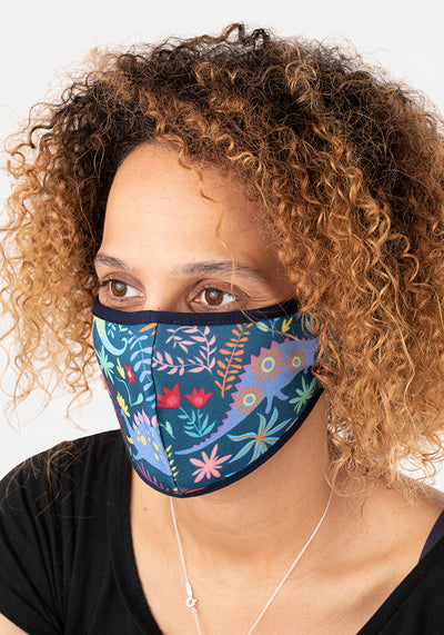 3 Layer Dinosaur Print Reversible Face Cover (Miasaura)
