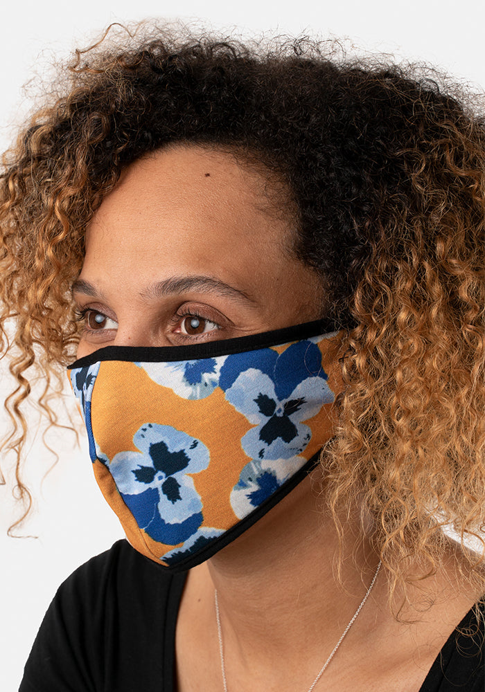 3 Layer Pansy Print Reversible Face Cover (Pansy)
