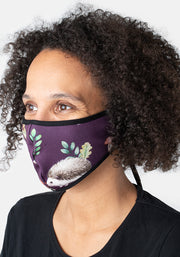 3 Layer Purple Hedgehog Print Reversible Face Cover (Hadley)