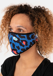 3 Layer Cobalt Animal Print Reversible Face Cover (Rhia)