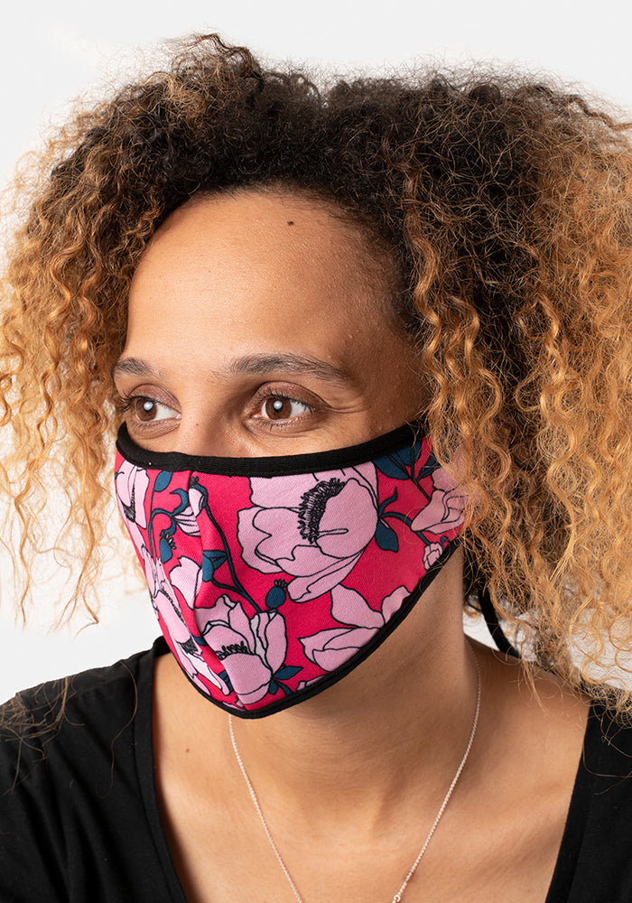 3 Layer Pink Floral Print Reversible Face Cover (Shayleigh)