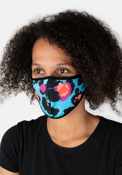 3 Layer Blue Animal Print Reversible Face Cover (Stevie)