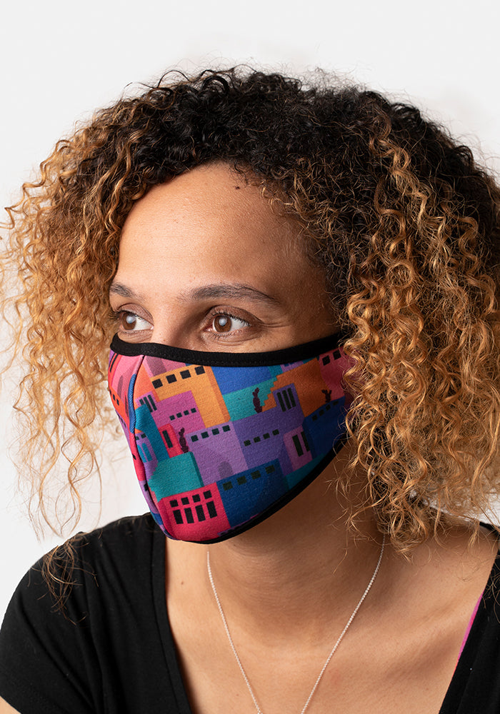 3 Layer Building Print Reversible Face Cover (Verona)