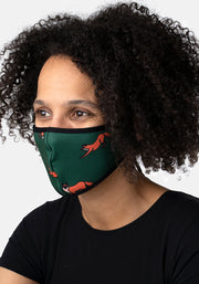 3 Layer Green fox Print Reversible Face Cover (Freya)