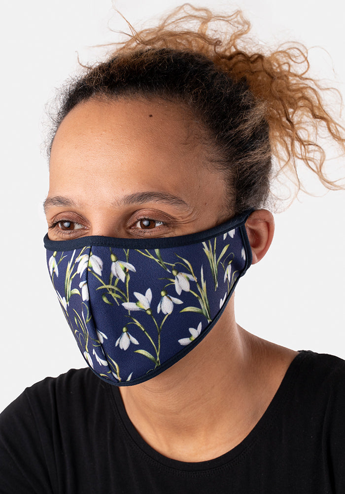3 Layer Navy Snowdrop Reversible Face Cover (Anna)