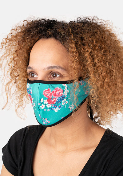 3 Layer Green Floral Print Reversible Face Cover (Fiona)