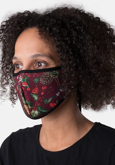 3 Layer Mistletoe Print Reversible Face Cover (Holly)