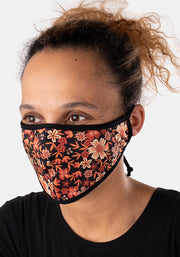 3 Layer Orange & Brown Floral Reversible Face Cover (Lynette)