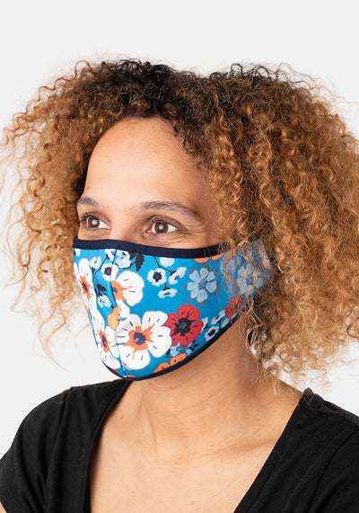 3 Layer Blue Floral Print Reversible Face Cover (Primrose)