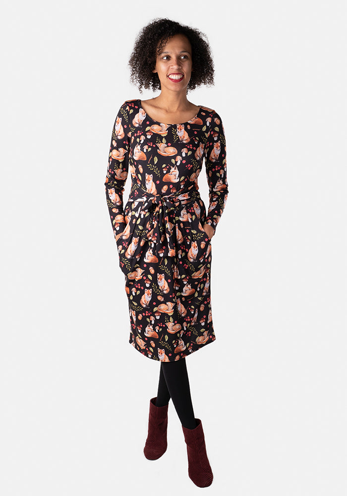 Fayline Black Fox Print Dress