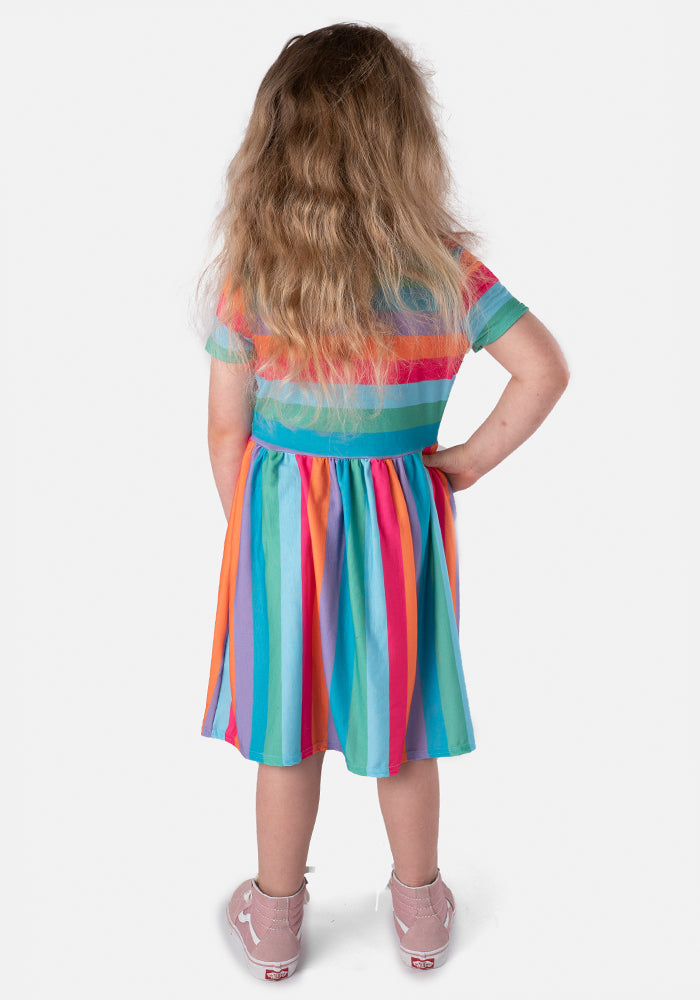 Children's Rainbow Stripe Print Dress (Felicia)
