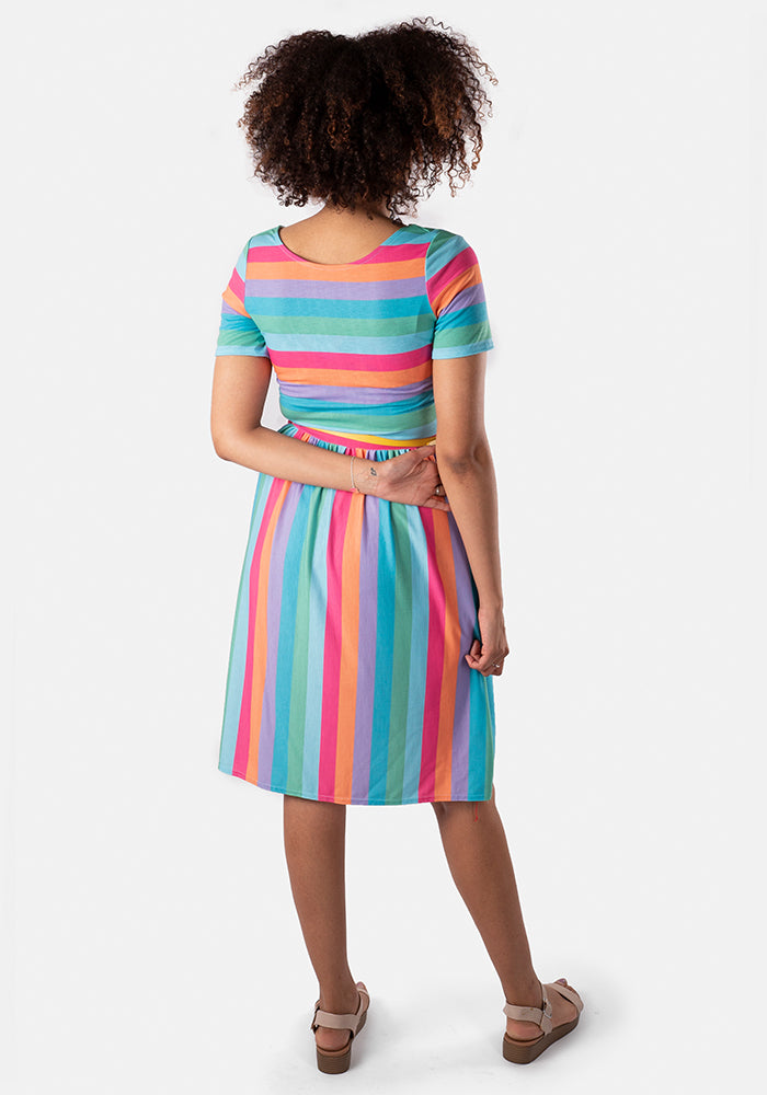 Felicia Rainbow Stripe Print Dress