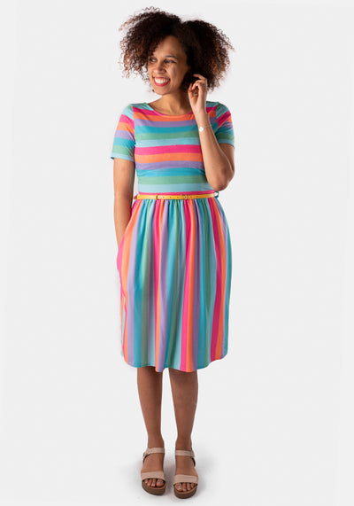 Felicia Rainbow Stripe Print Dress
