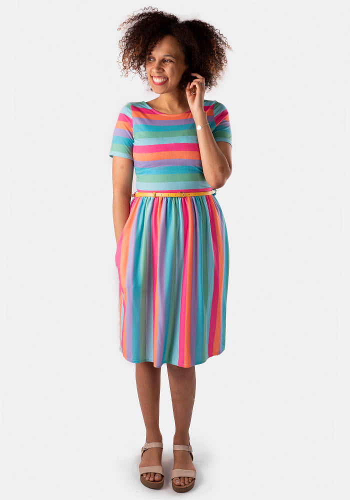 Felicia Rainbow Stripe Print Dress
