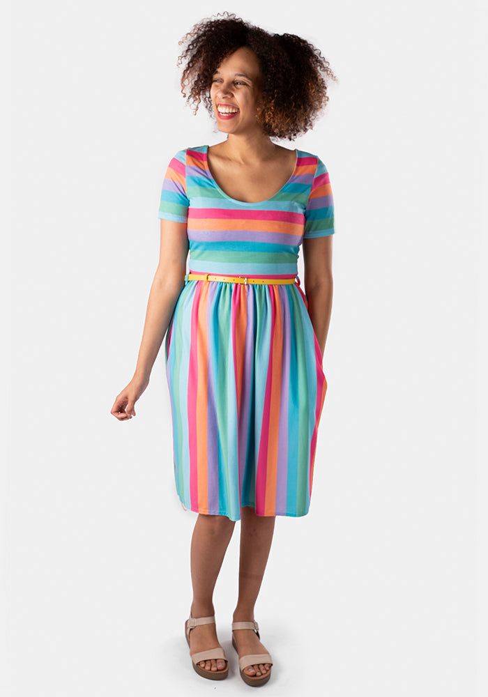 Felicia Rainbow Stripe Print Dress