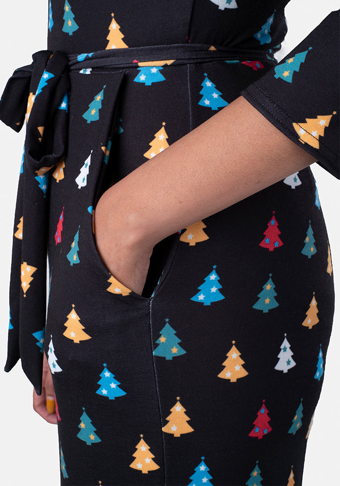 Fern Multi Coloured Christmas Tree Print Jumpsuit