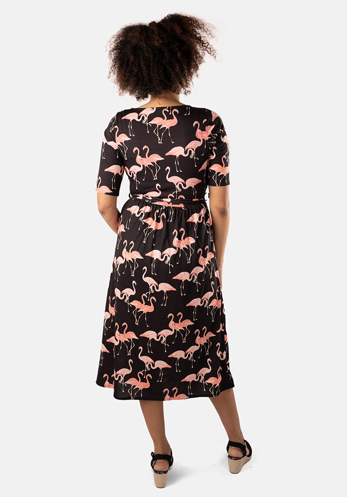 Fernanda Flamingo Print Midi Dress