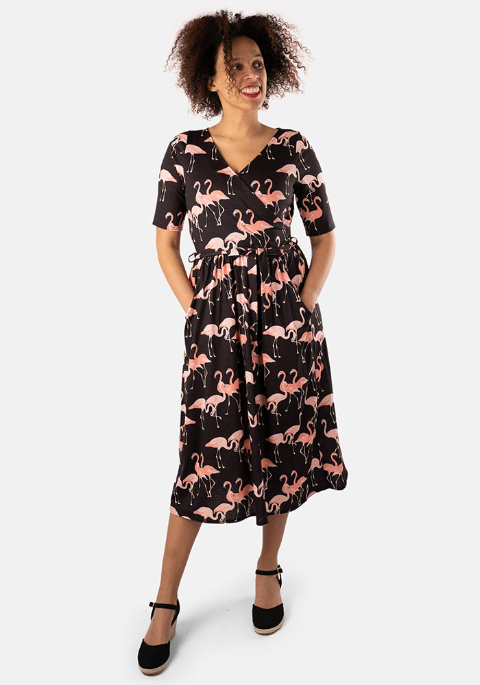 Fernanda Flamingo Print Midi Dress