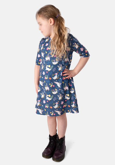 Children's Wandering Geese Print Dress (Gaggle)