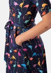 Georgette Multicoloured Flamingo Print Midi Dress