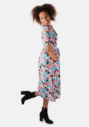 Gianna Abstract Petals Print Midi Dress