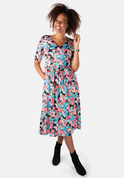 Gianna Abstract Petals Print Midi Dress