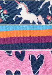 3 Pack Unicorn, Stripe & Heart Knit Socks