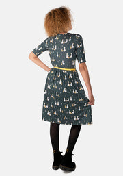 Fable Green Geese Print Dress