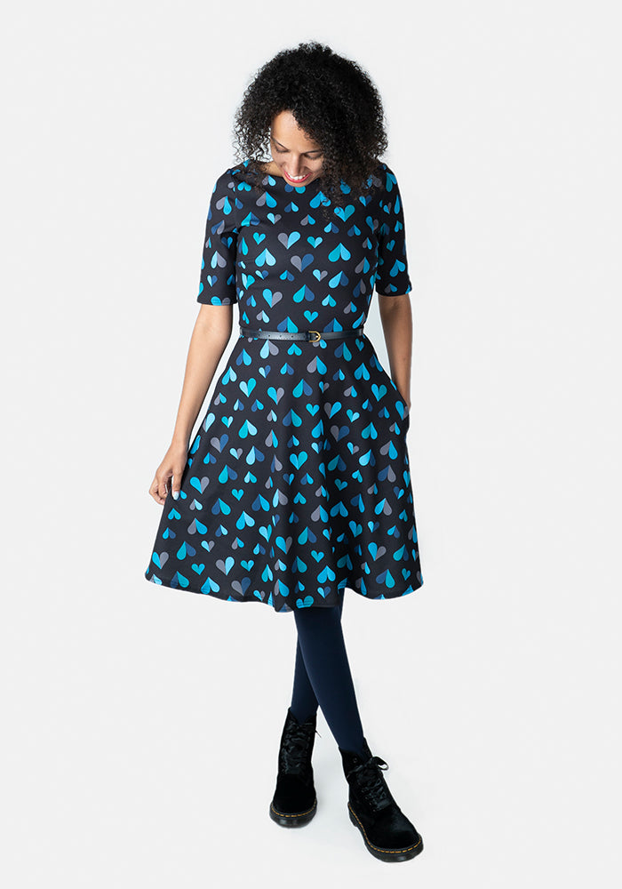 Greta Blue Heart Print Dress