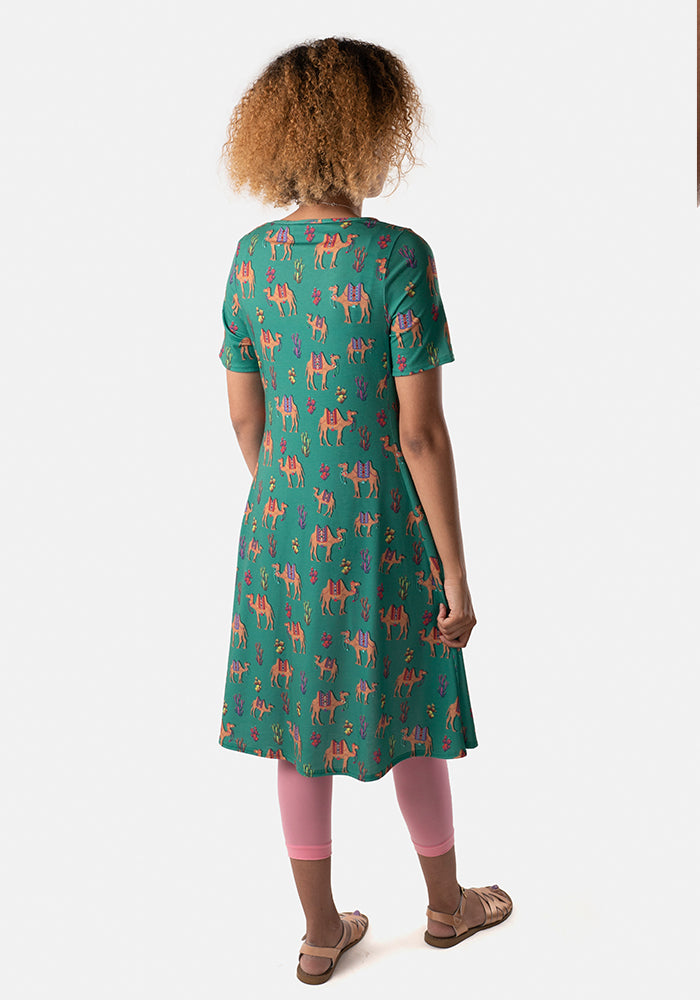 Gurleen Camel & Cactus Print Trapeze Dress