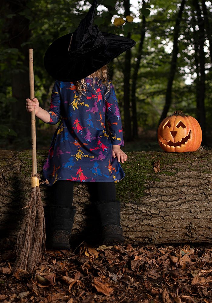 Children's Flying Witches Print Dress (Lisha)