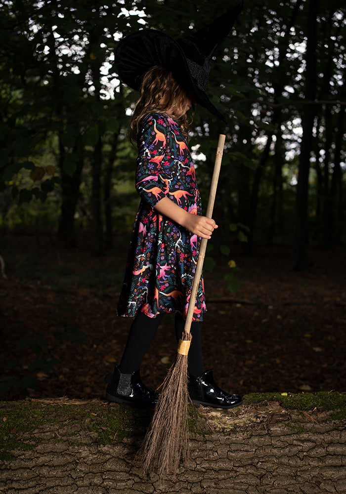 Children's Spooky Dinosaur Print Dress (Onyx)