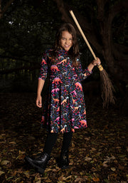 Children's Spooky Dinosaur Print Dress (Onyx)