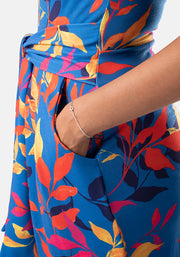 Henrietta Blue Trailing Leaf Print Dress