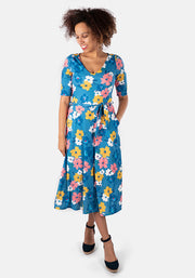 Imani Teal Floral Midi Dress