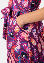 Jadine Magenta Feather Print Culotte Jumpsuit